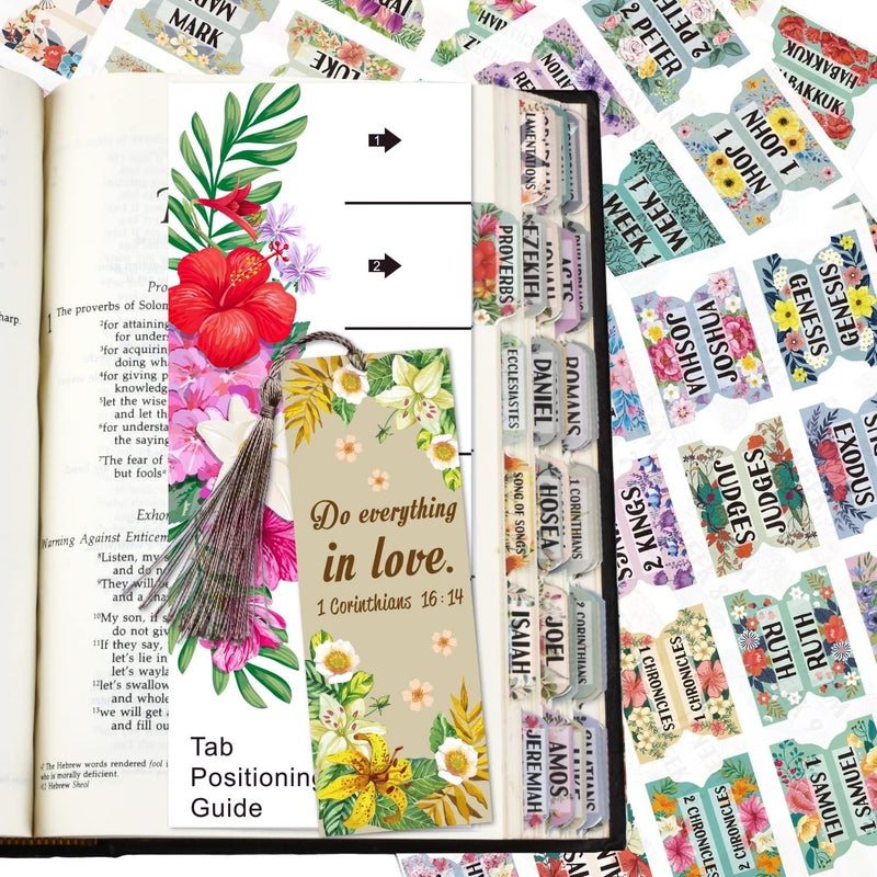 Cualfec Bible Index Tabs New & Old Testament Tabs Matte Laminated Floral Design - 122 Pcs (Floral) - Image 1